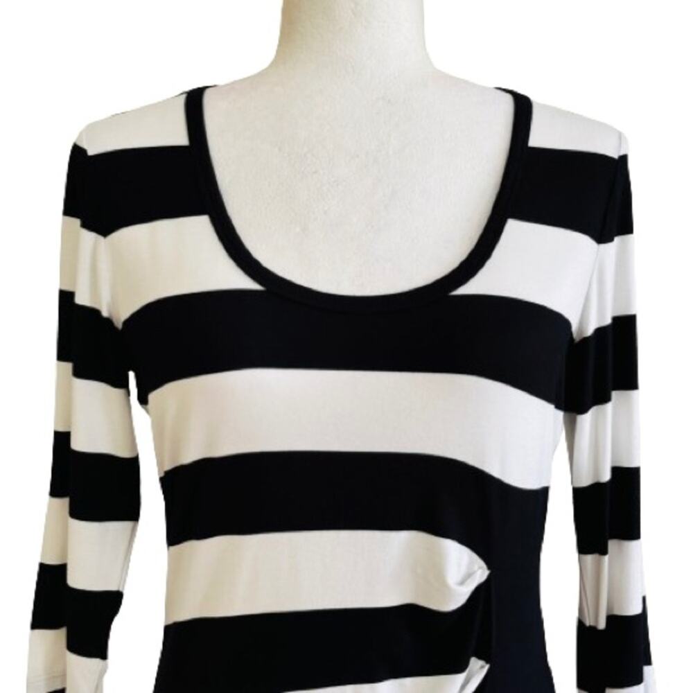 Calvin Klein Dress Black White Stripe 3/4 Sleeve Summer Casual Dress Size 10 NEW - Picture 3 of 13
